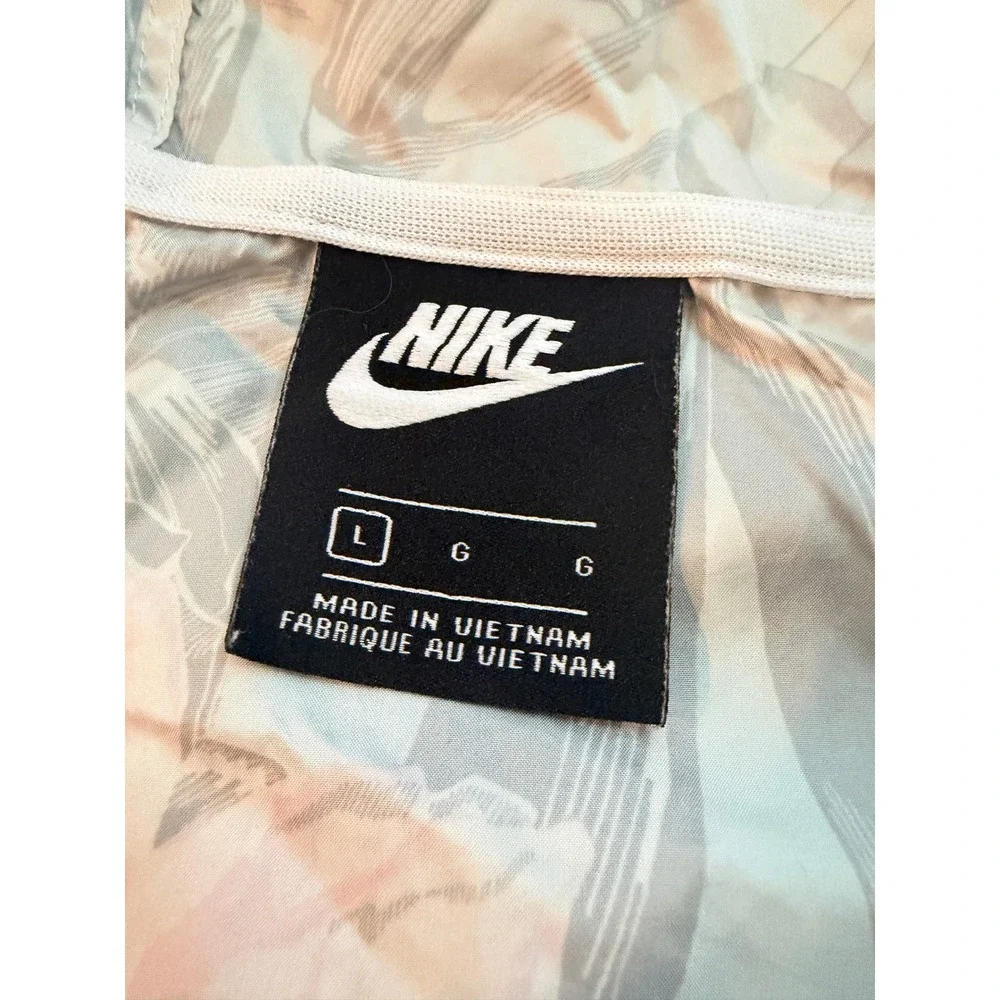 Nike Windbreaker Jacket Womens Large White Floral Cropped Windrunner Full Zip